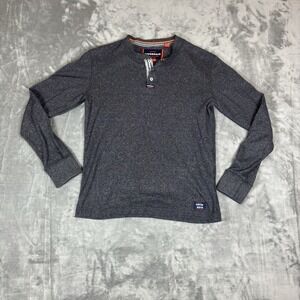Superdry Shirt Henley Mens Medium Pullover Long Sleeve Carbon Gray Knit